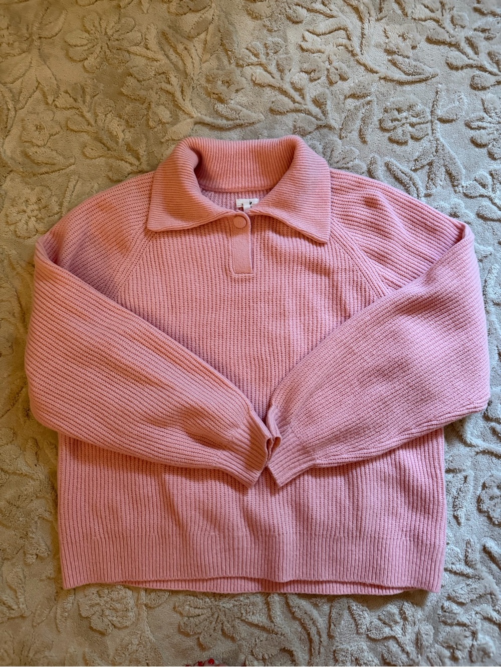 aerie Pink Ribbed Polo Sweater